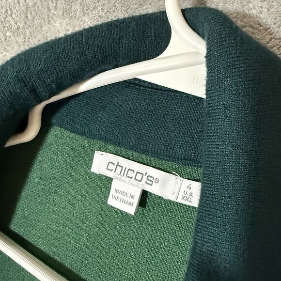 Chico’s Jacket 2XL Size 4 Faux Double Breasted Buttons Blazer Soft Kelly Green - Picture 2 of 10